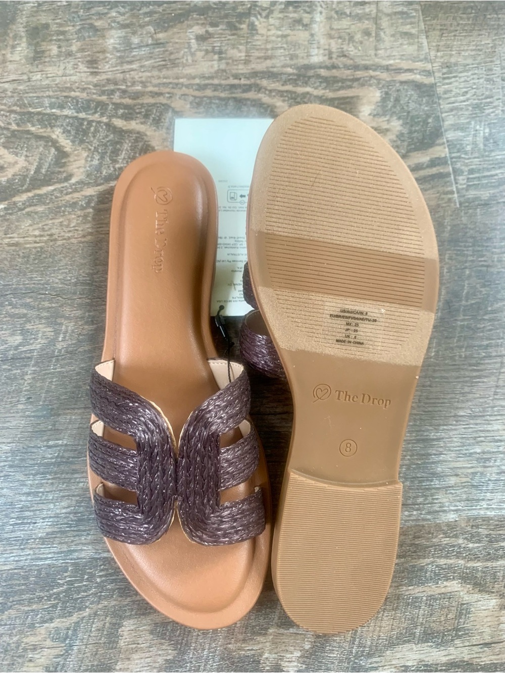 The Drop Brown Woven Raffia Slide Sandals - Picture 3 of 6